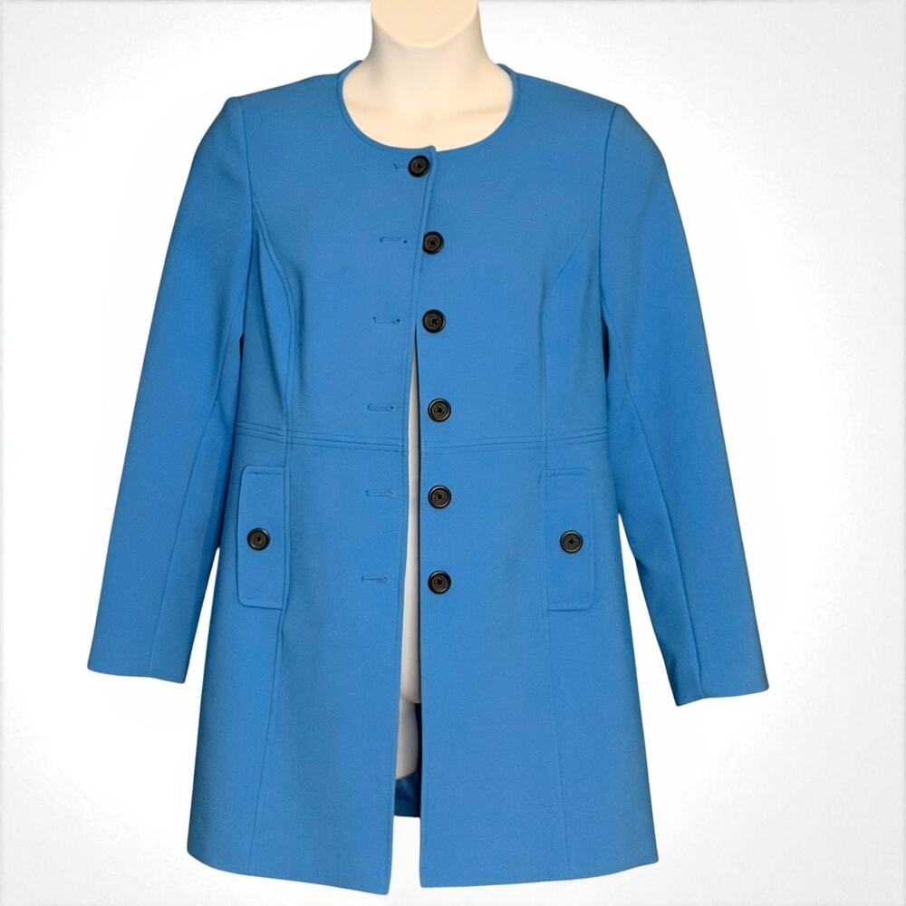 Karl Lagerfeld Riviera Blue Tailored Coat 10 Button Up Longline Minimalist NWOT - Picture 6 of 12